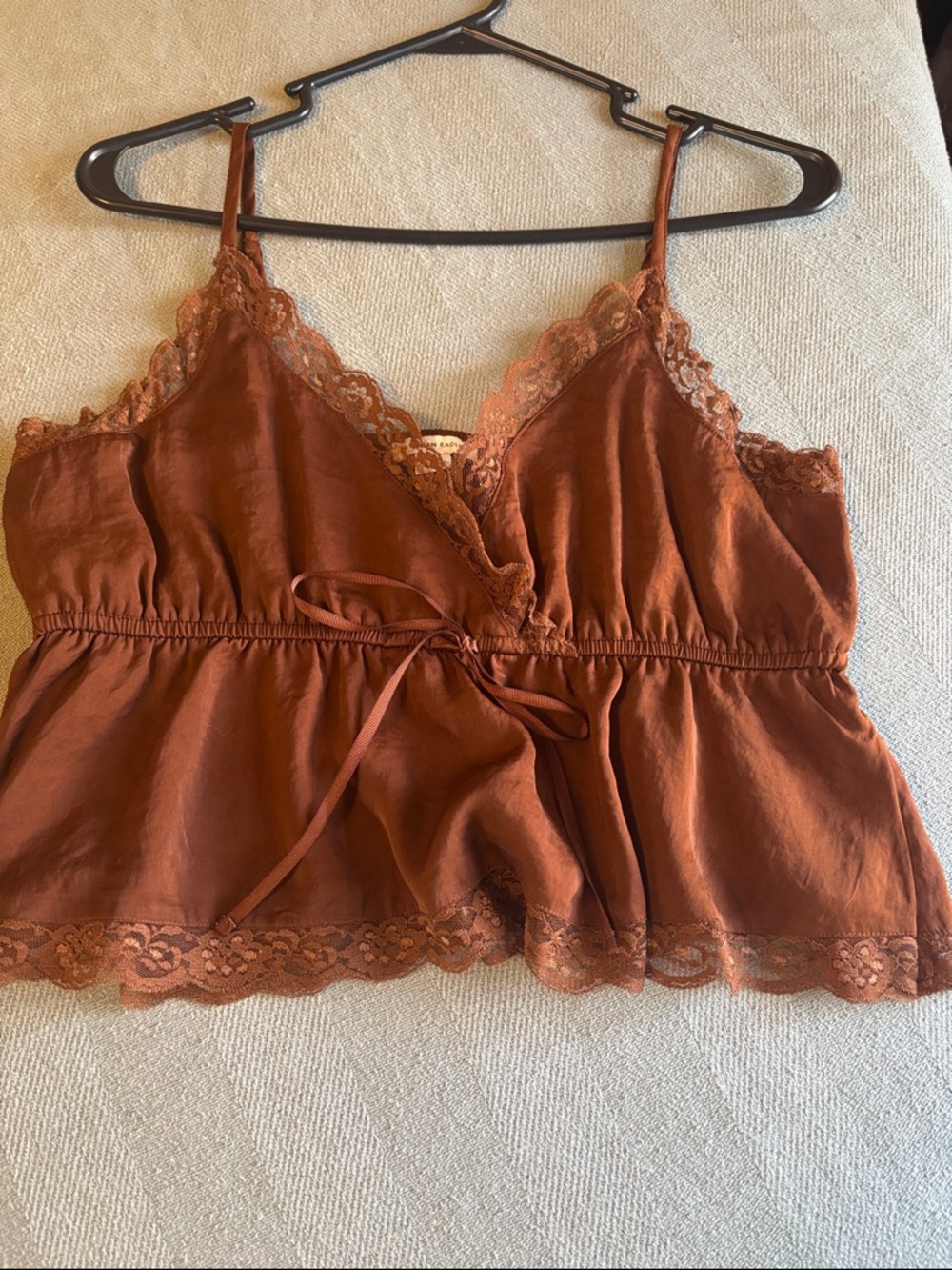 American Eagle Outfitters Rust Lace Trim Satin Cami
